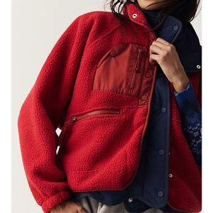 Free People Hit The Slopes Fleece Jacket Red Women’s Small